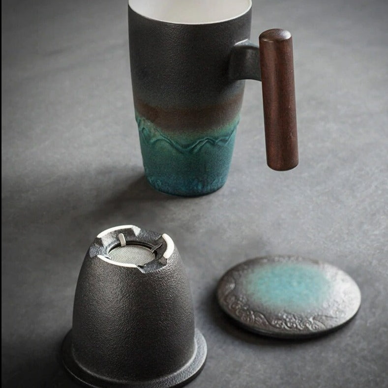 Lisslune | Large Cup, Ceramic Tea Cup with Lid. Large Tea Cup with Lid