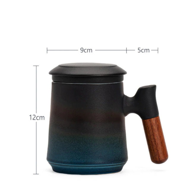 Lisslune | Japanese Ceramic Tea Mug Set with Tea Strainer and Lid, Handmade