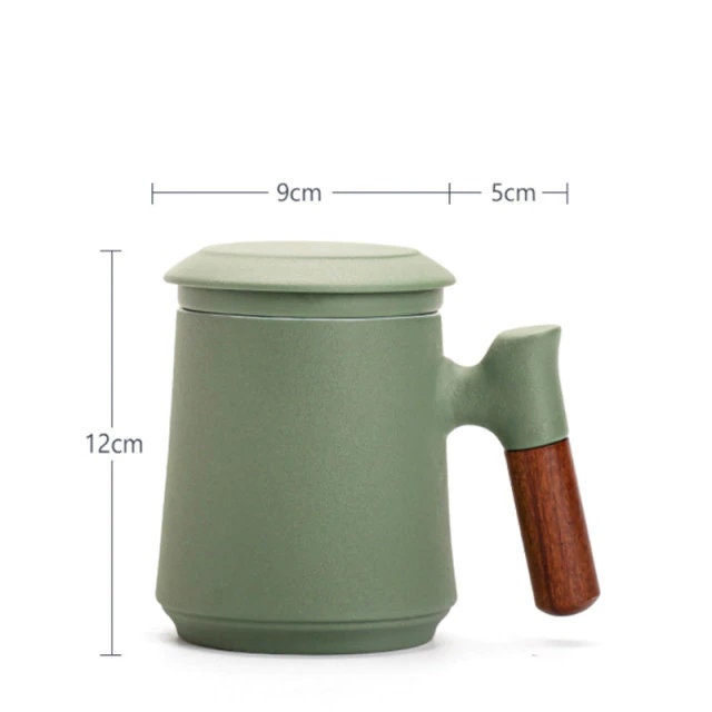 Lisslune | Japanese Ceramic Tea Mug Set with Tea Strainer and Lid, Handmade