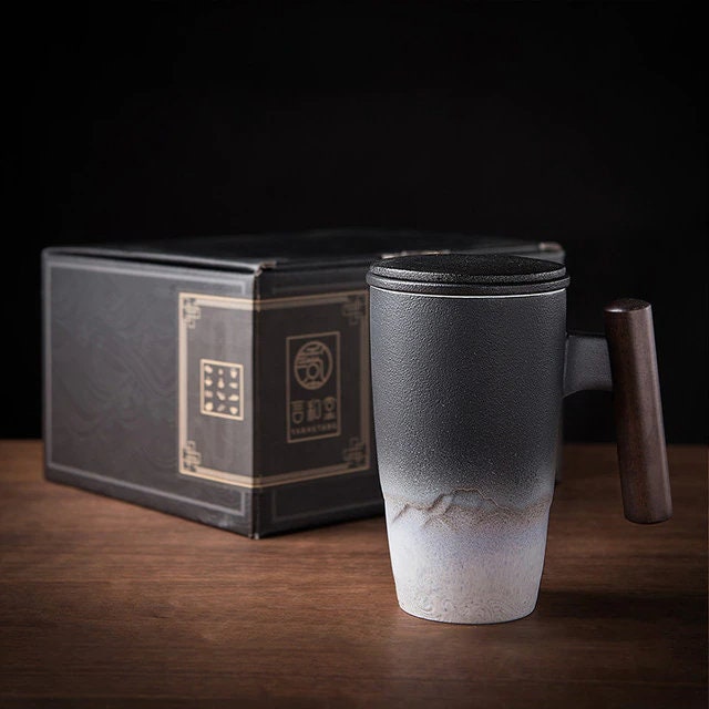 Lisslune | Large Cup, Ceramic Tea Cup with Lid. Large Tea Cup with Lid