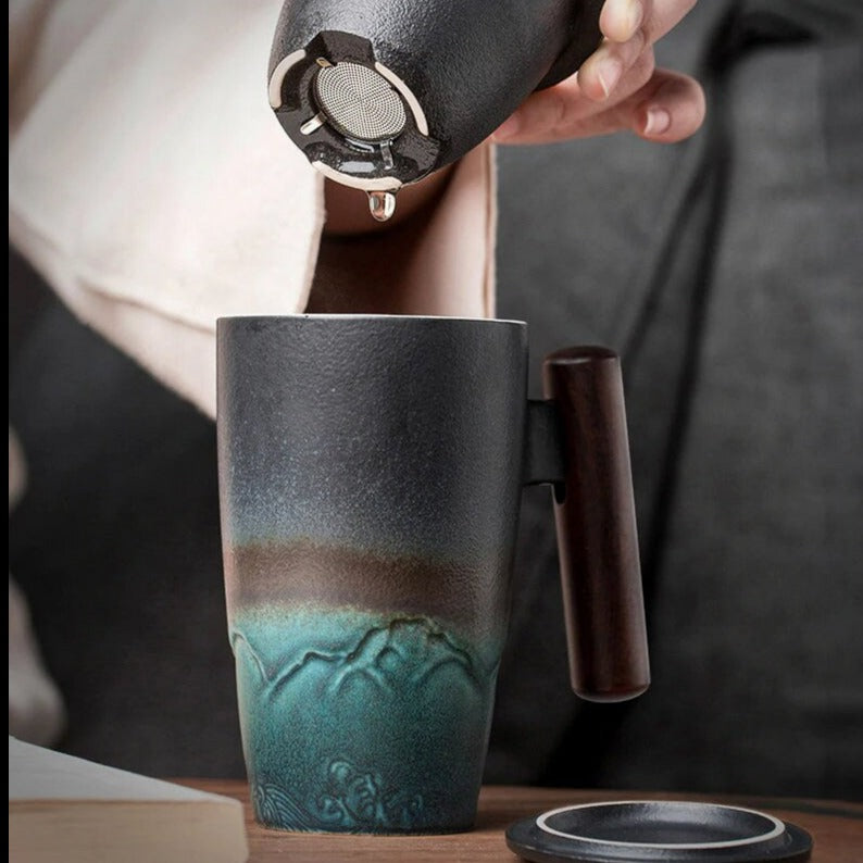 Lisslune | Large Cup, Ceramic Tea Cup with Lid. Large Tea Cup with Lid