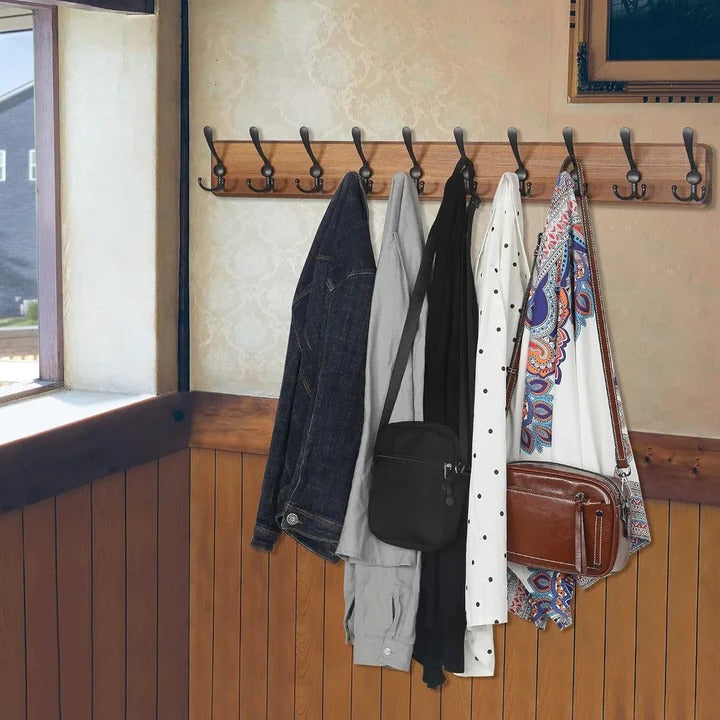 Lisslune | Wooden Wall-Mounted Coat Rack with 10 Hooks