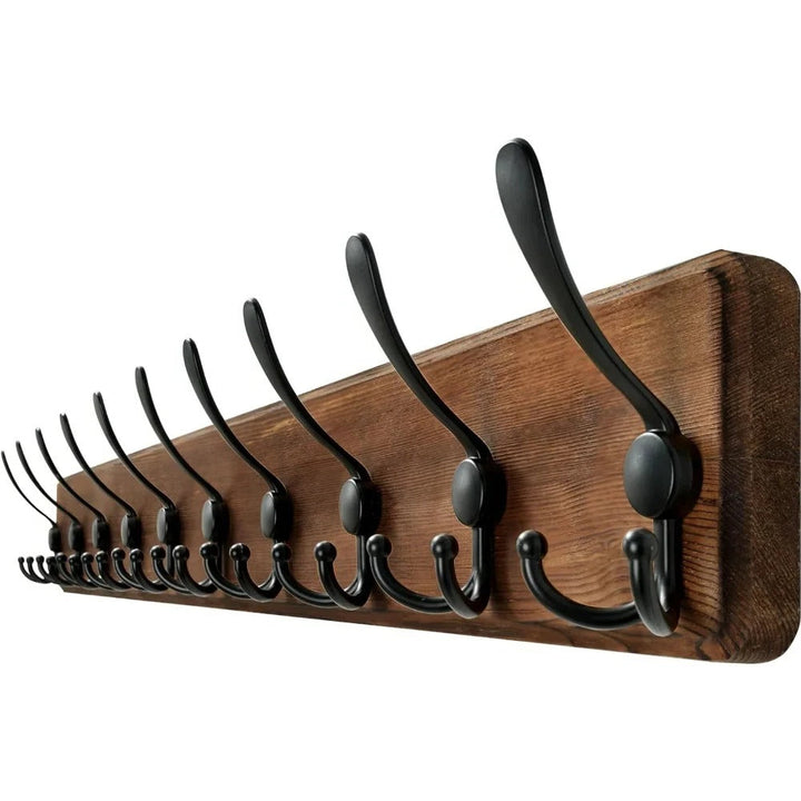 Lisslune | Wooden Wall-Mounted Coat Rack with 10 Hooks