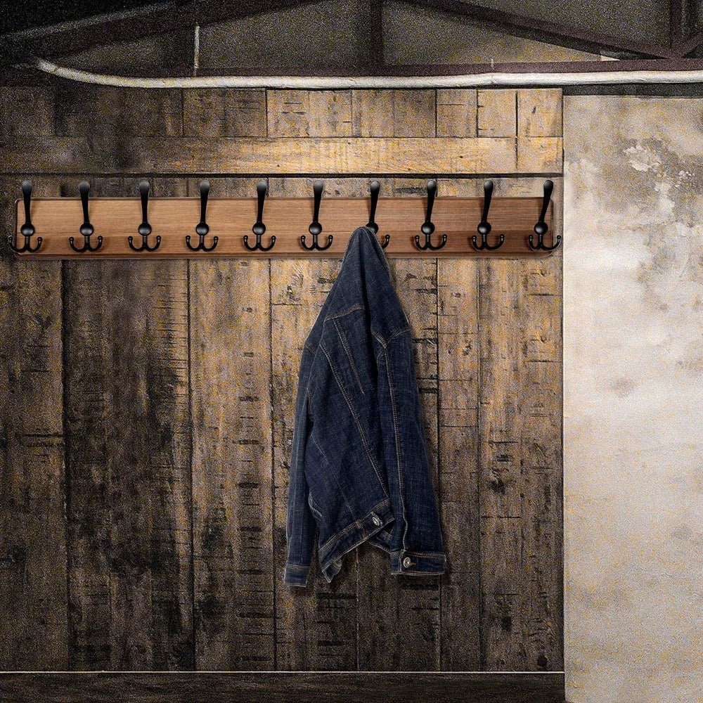 Lisslune | Wooden Wall-Mounted Coat Rack with 10 Hooks