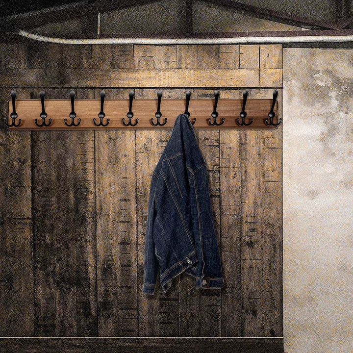 Lisslune | Wooden Wall-Mounted Coat Rack with 10 Hooks