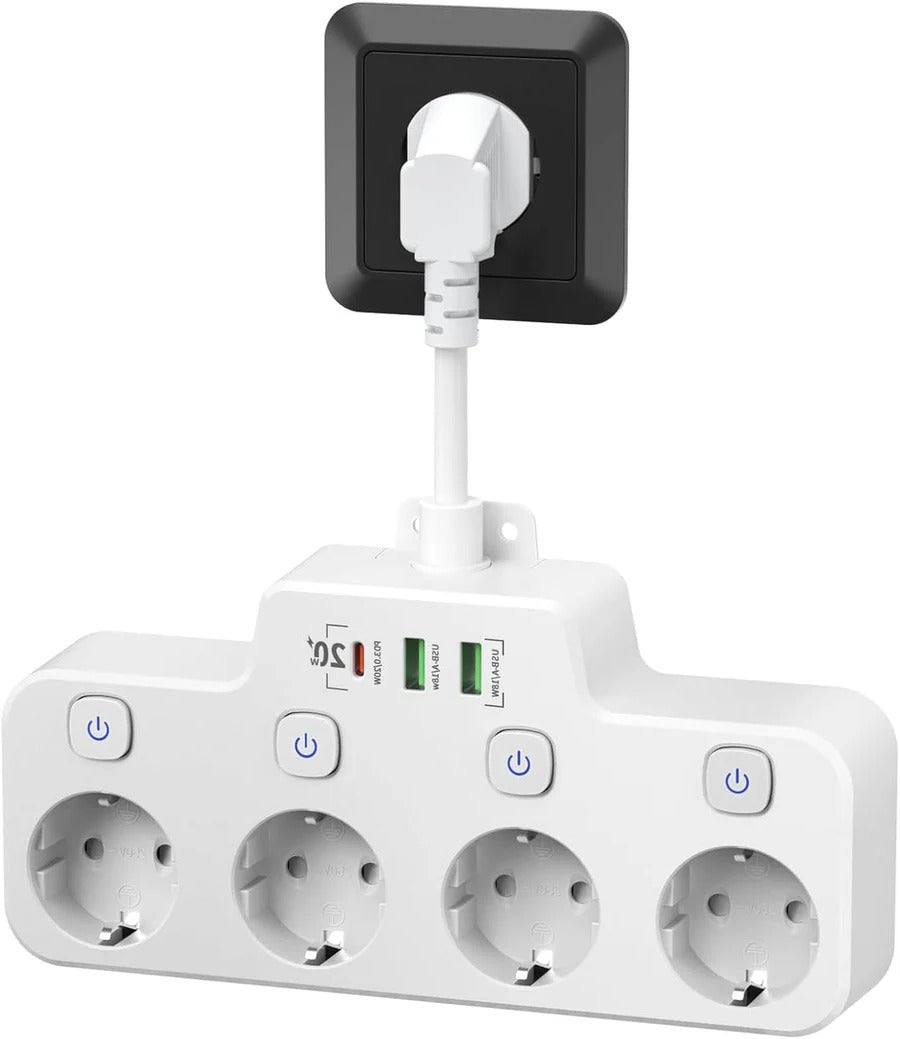 Lisslune | Wall Mounted Power Strip with Independent Switch 2 USB A and 1 USB C