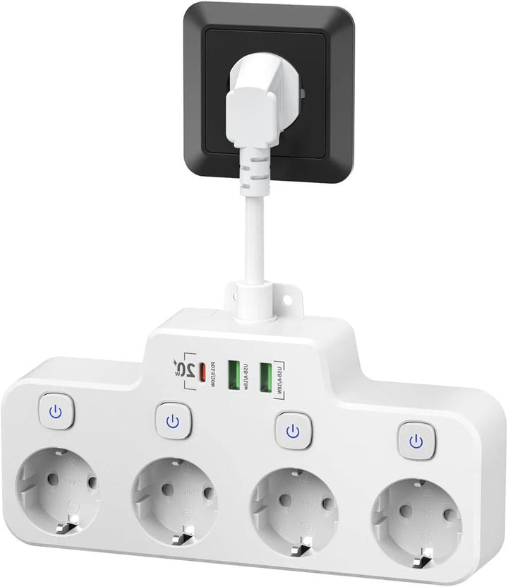 Lisslune | Wall Mounted Power Strip with Independent Switch 2 USB A and 1 USB C