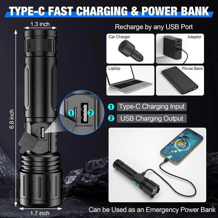 Lisslune | High Lumen Rechargeable Flashlight for Outdoor and Emergency Use