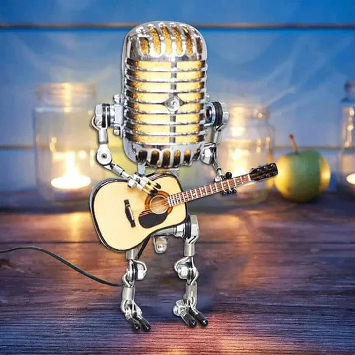 Lisslune | Industrial Style Robot Lamp with Guitar and Vintage Microphone Design