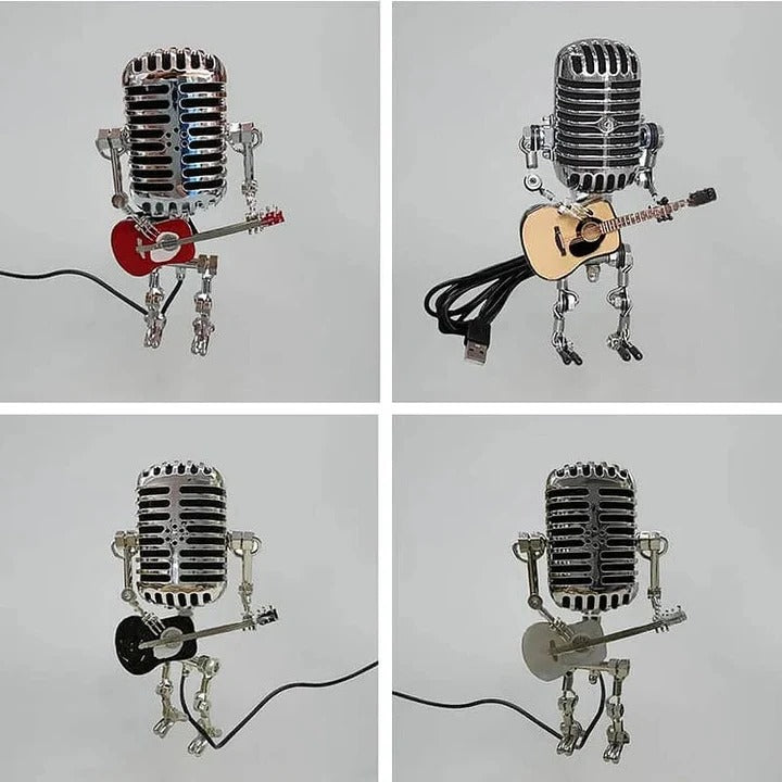 Lisslune | Industrial Style Robot Lamp with Guitar and Vintage Microphone Design