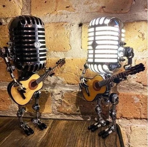Lisslune | Industrial Style Robot Lamp with Guitar and Vintage Microphone Design