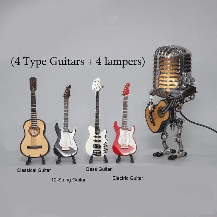 Lisslune | Industrial Style Robot Lamp with Guitar and Vintage Microphone Design