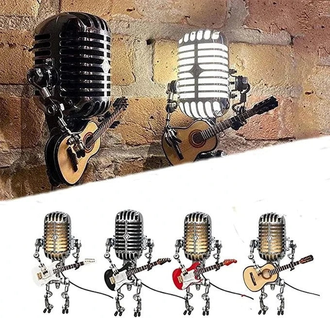Lisslune | Industrial Style Robot Lamp with Guitar and Vintage Microphone Design