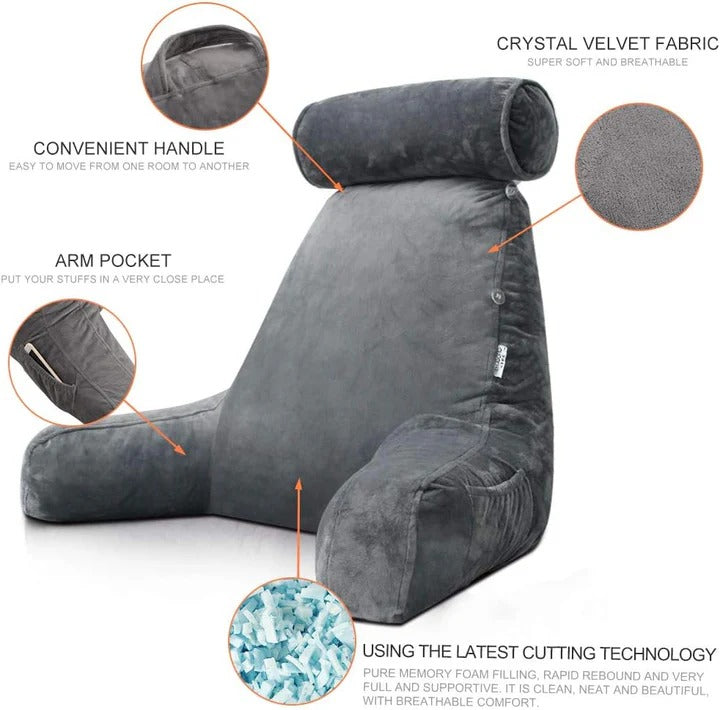 Lisslune | Upright Reading Pillow – Bed Rest Cushion with Arm Support