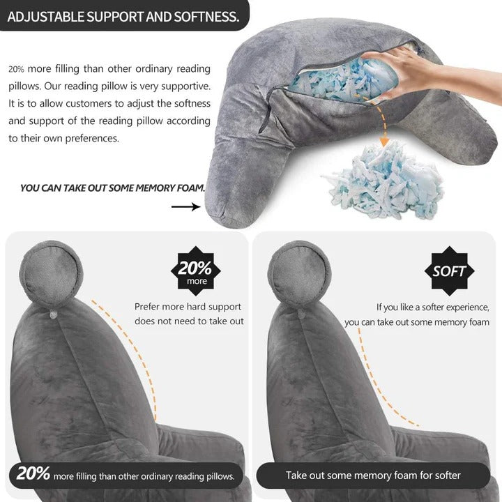 Lisslune | Upright Reading Pillow – Bed Rest Cushion with Arm Support
