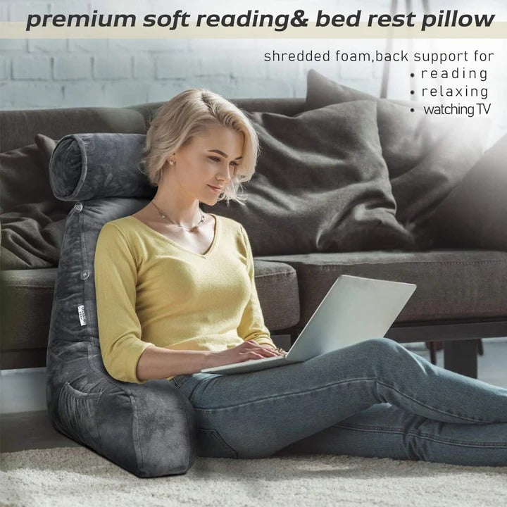 Lisslune | Upright Reading Pillow – Bed Rest Cushion with Arm Support