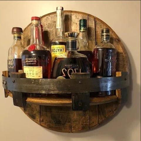 Lisslune | Rustic Whiskey Barrel Shelf – Bourbon Bottle Wall Display Rack