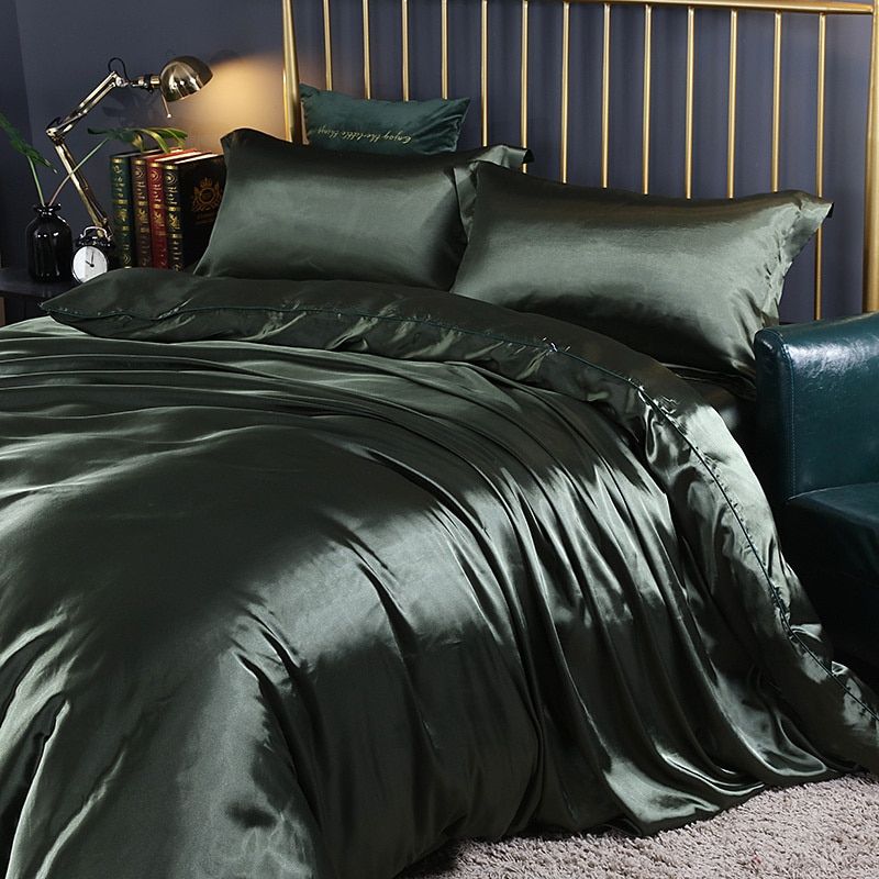 Lisslune | 4-piece luxury set silk/satin bedroom bed linen - 2x pillowcases and fitted sheet