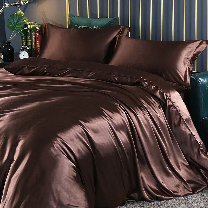 Lisslune | 4-piece luxury set silk/satin bedroom bed linen - 2x pillowcases and fitted sheet
