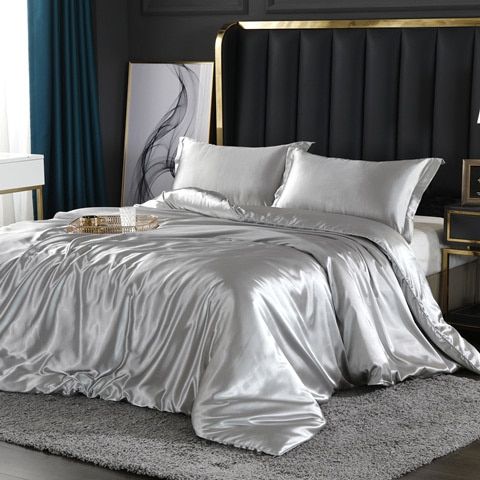 Lisslune | 4-piece luxury set silk/satin bedroom bed linen - 2x pillowcases and fitted sheet