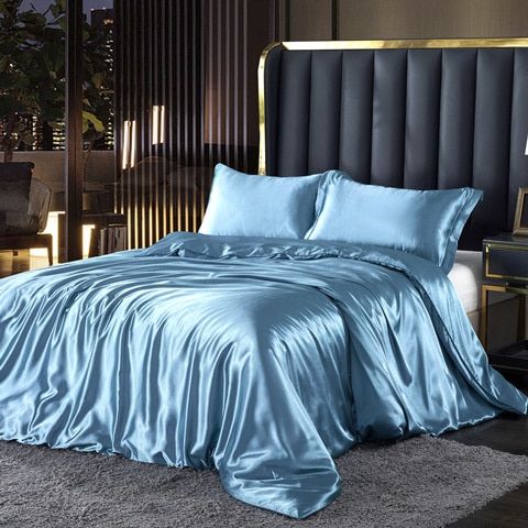 Lisslune | 4-piece luxury set silk/satin bedroom bed linen - 2x pillowcases and fitted sheet