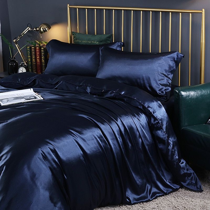 Lisslune | 4-piece luxury set silk/satin bedroom bed linen - 2x pillowcases and fitted sheet