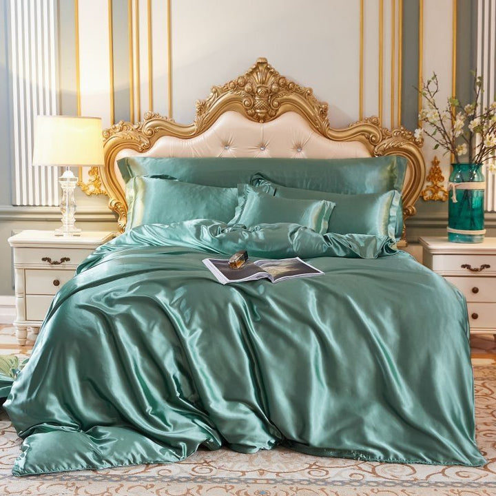 Lisslune | 4-piece luxury set silk/satin bedroom bed linen - 2x pillowcases and fitted sheet