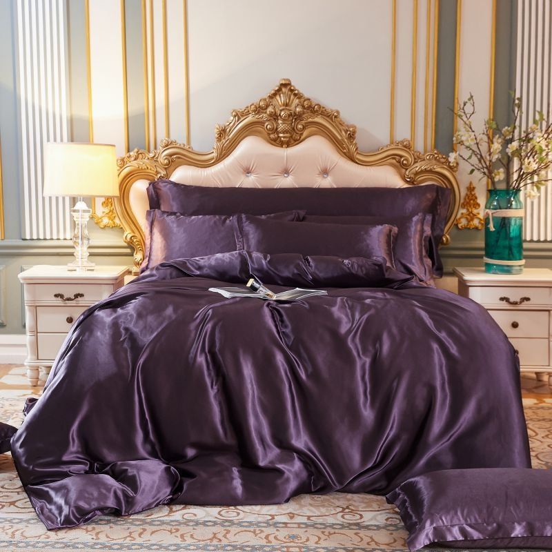 Lisslune | 4-piece luxury set silk/satin bedroom bed linen - 2x pillowcases and fitted sheet