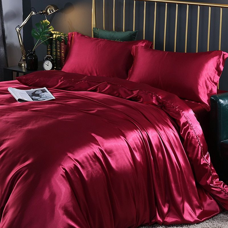Lisslune | 4-piece luxury set silk/satin bedroom bed linen - 2x pillowcases and fitted sheet
