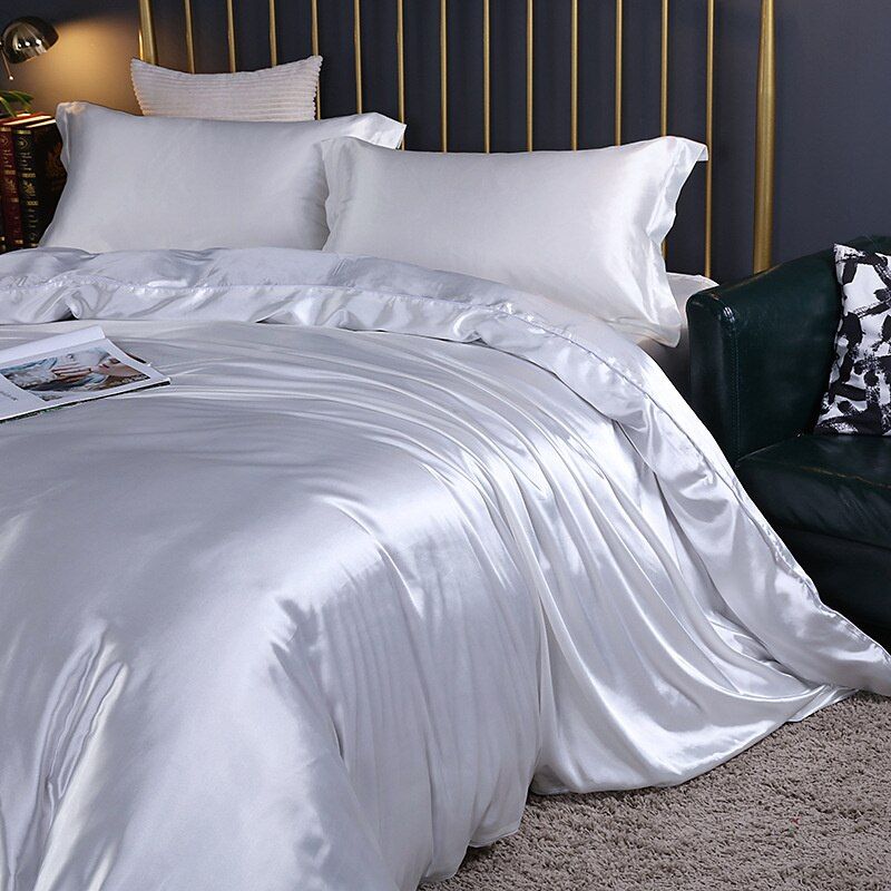 Lisslune | 4-piece luxury set silk/satin bedroom bed linen - 2x pillowcases and fitted sheet