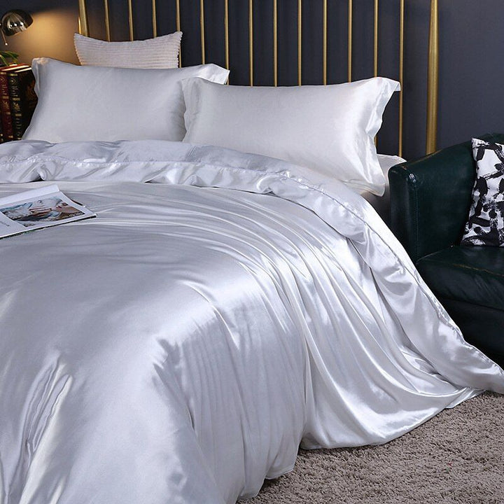 Lisslune | 4-piece luxury set silk/satin bedroom bed linen - 2x pillowcases and fitted sheet