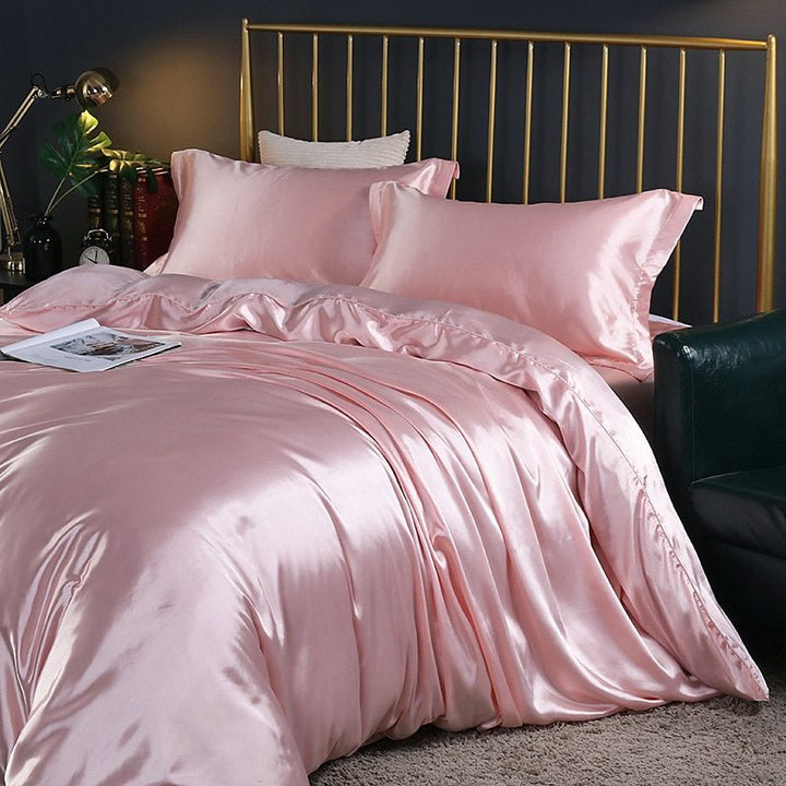 Lisslune | 4-piece luxury set silk/satin bedroom bed linen - 2x pillowcases and fitted sheet