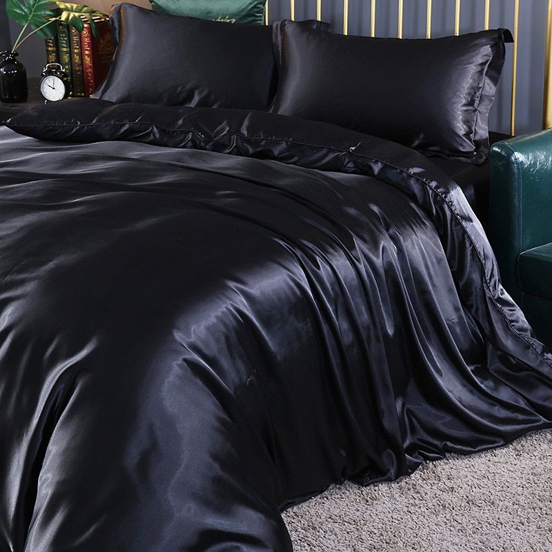 Lisslune | 4-piece luxury set silk/satin bedroom bed linen - 2x pillowcases and fitted sheet
