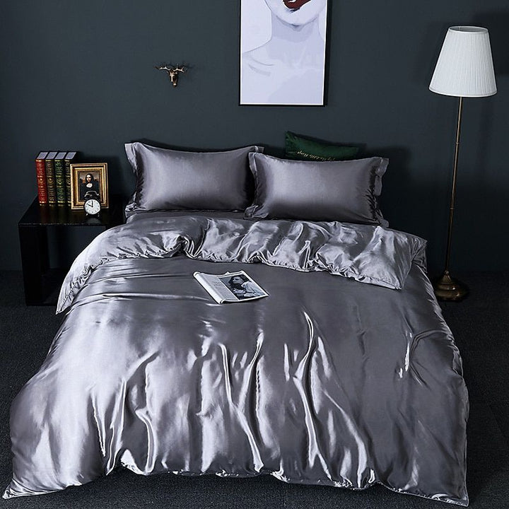 Lisslune | 4-piece luxury set silk/satin bedroom bed linen - 2x pillowcases and fitted sheet