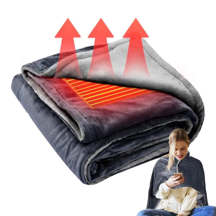 Lisslune | Electric Warming Heated Throw Over and Under Blanket Poncho with Fleece