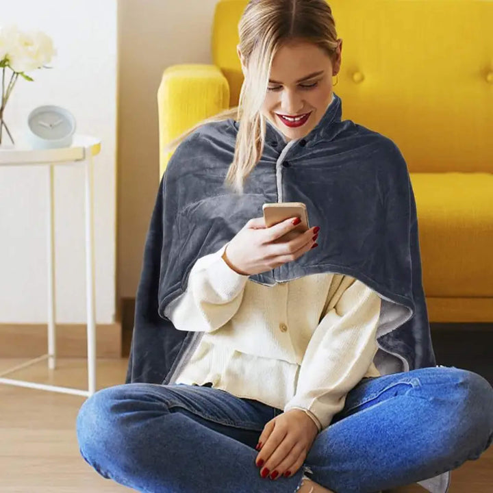 Lisslune | Electric Warming Heated Throw Over and Under Blanket Poncho with Fleece