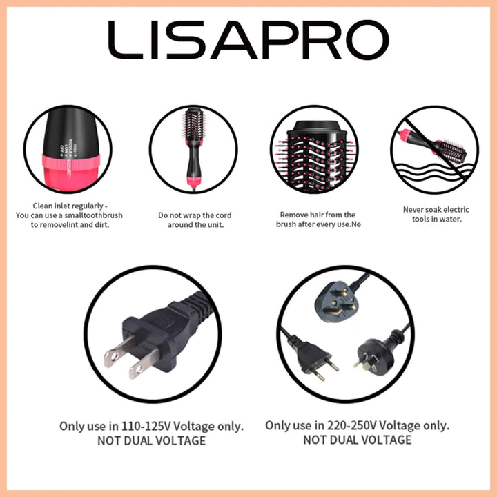 Lisslune | Hair Dryer Blower Styler Heated Brush Comb for Short and Long Hair