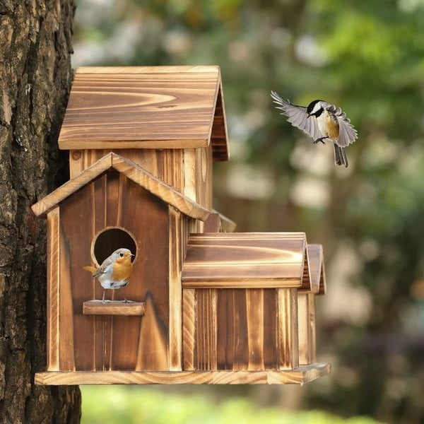 Lisslune | Handcrafted Wooden Birdhouse  Tree Birdhouse with 6 Holes