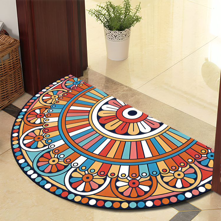Lisslune | Round Mandala Rug - Thick non-slip Mat, machine washable, perfect for living room, hallway and outdoors – Polyester