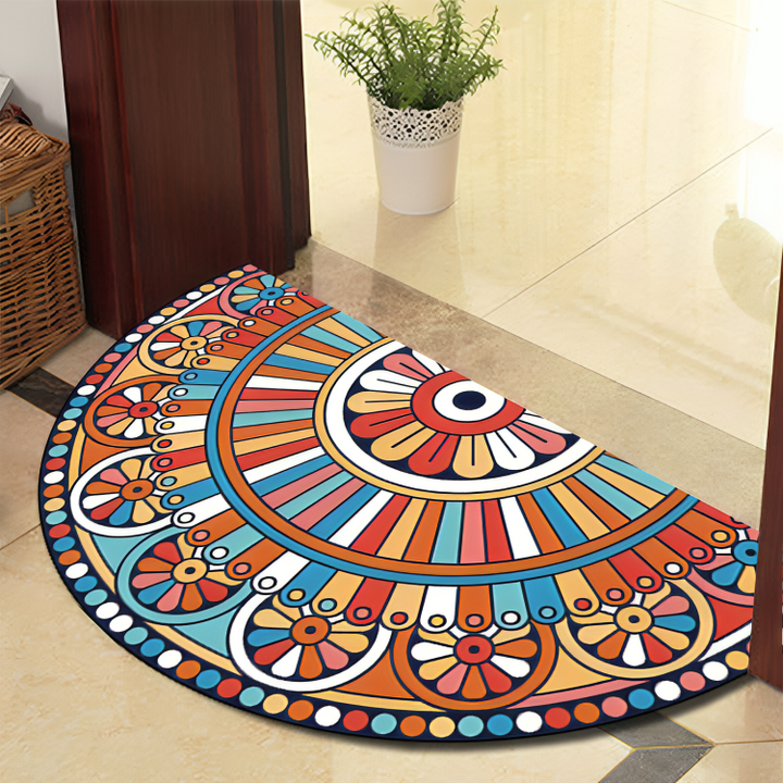 Lisslune | Round Mandala Rug - Thick non-slip Mat, machine washable, perfect for living room, hallway and outdoors – Polyester