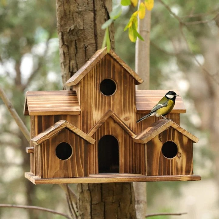 Lisslune | Handcrafted Wooden Birdhouse  Tree Birdhouse with 6 Holes