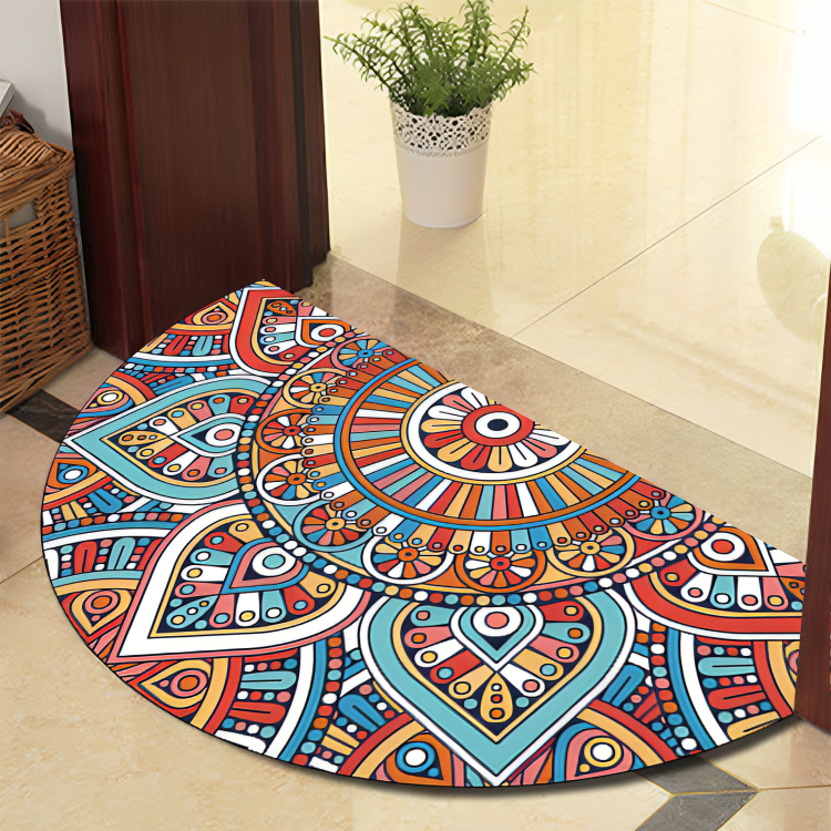 Lisslune | Round Mandala Rug - Thick non-slip Mat, machine washable, perfect for living room, hallway and outdoors – Polyester