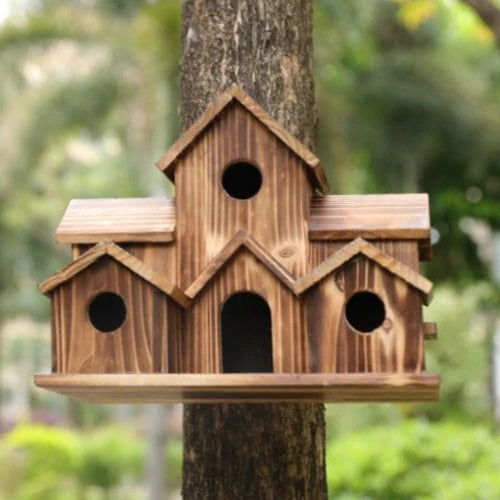 Lisslune | Handcrafted Wooden Birdhouse  Tree Birdhouse with 6 Holes