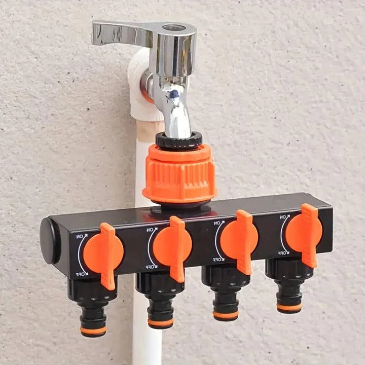 Lisslune | 4-Way Metal Garden Hose Splitter with Adjustable Flow Valves