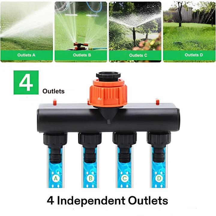 Lisslune | 4-Way Metal Garden Hose Splitter with Adjustable Flow Valves