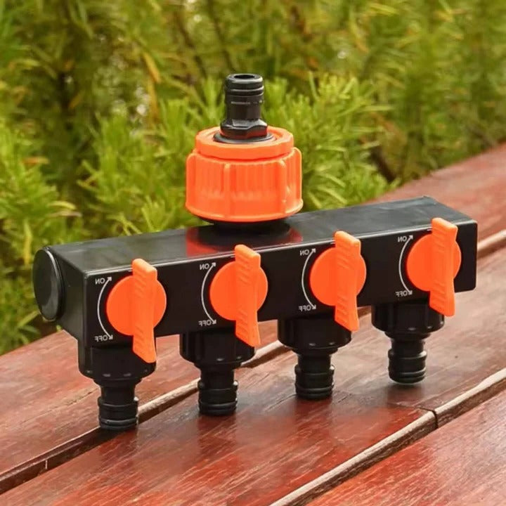 Lisslune | 4-Way Metal Garden Hose Splitter with Adjustable Flow Valves