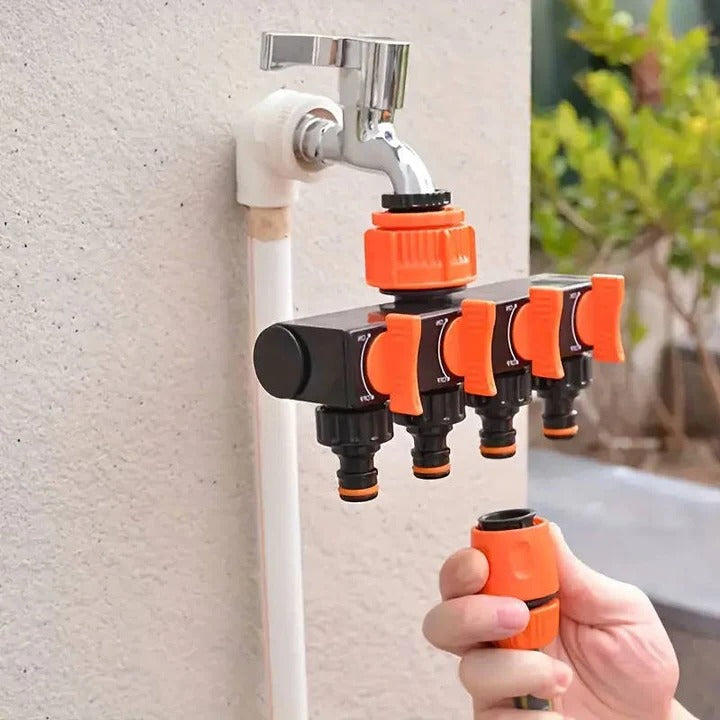 Lisslune | 4-Way Metal Garden Hose Splitter with Adjustable Flow Valves