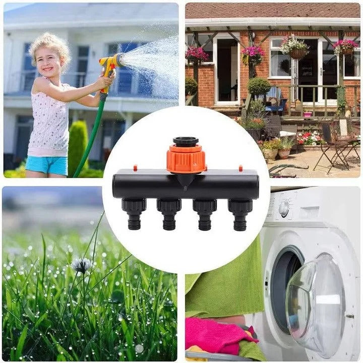 Lisslune | 4-Way Metal Garden Hose Splitter with Adjustable Flow Valves