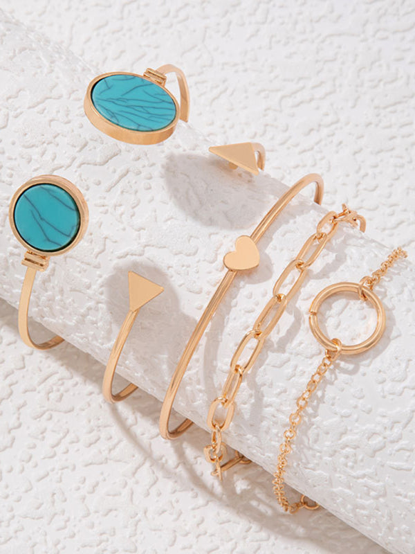 Lisslune | Inset Open Five-Piece Bracelet Geometric Love Triangle Bracelet Set