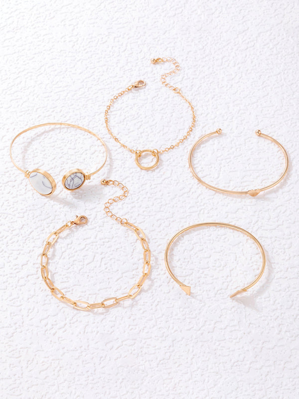 Lisslune | Inset Open Five-Piece Bracelet Geometric Love Triangle Bracelet Set